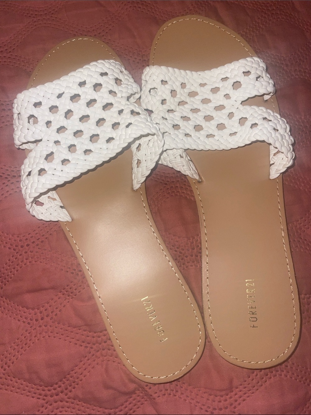 Forever 21 White Braided Strap Slide Sandals